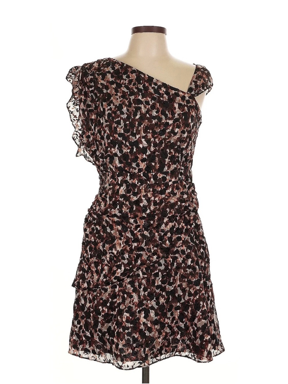 Rachel Zoe Harris Floral One Shoulder Ruffle Silk Blend Dress Size 12